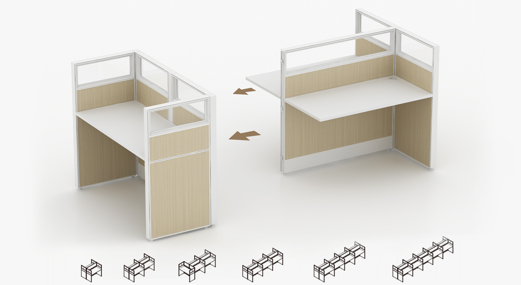 E60 T Shape Cubicle Office Workstation extended position